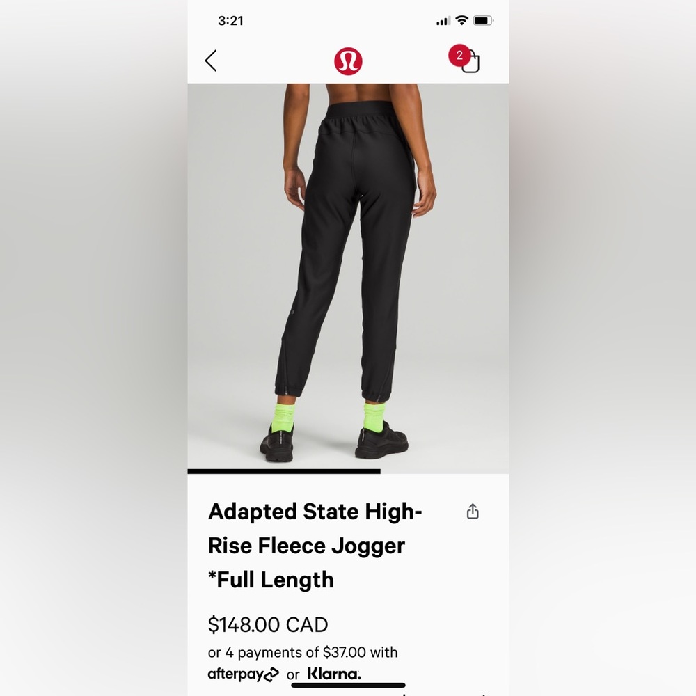 Lululemon Black Adapted High Rise Fleece Joggers Full Length Size 4